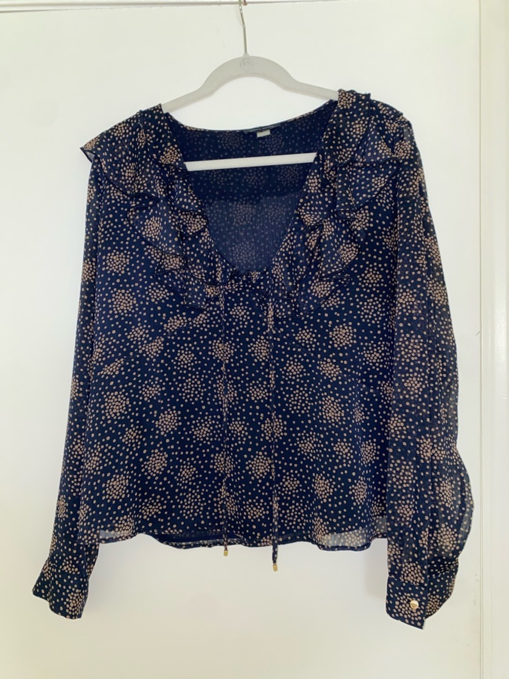 STILL AVAILABLE Tommy Hilfiger Navy Blouse with Beige Floral Dot Print